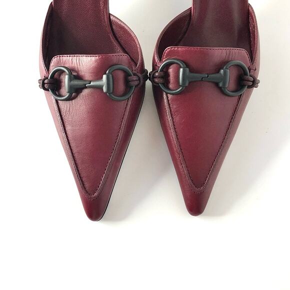 NIB Vintage Gucci Horsebit Wine Leather Pointed Toe Kitten Heel Pumps Mules 8.5 - Picture 4 of 10